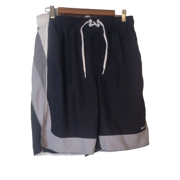 Nike Swim Trunks Lined Black Gray Pockets Elastic Waist Men's Size Large - Picture 1 of 6